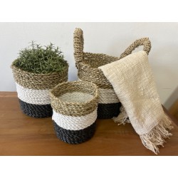 Conjunto de cestos de algas - Cinzento escuro / Branco / Natural