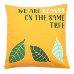 Almofada de algodão estampada - We Are Leaves - Amarelo, azul e natural