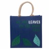 saco de juta estampado - We are leaves - Amarelo, azul e natural