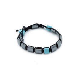 Pulsera Magnética Shamballa de Hematita - Cuboides Turquesa