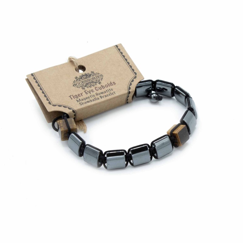 Pulseira magnética de hematite de Shamballa - Cubóides de olho de tigre