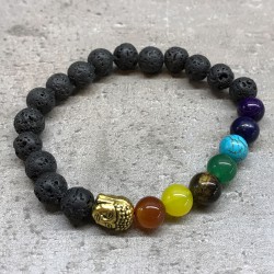 Pulseira de pedra de lava - Buda - Chakra