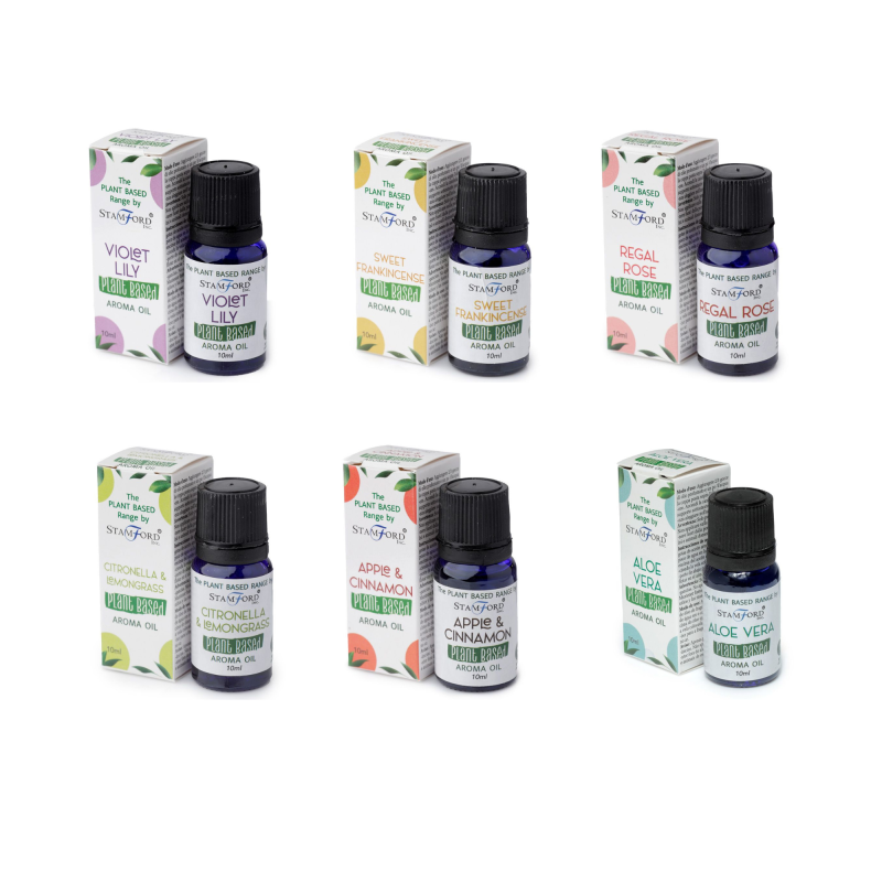 Pack de 6 Aceites Aromáticos a base de Plantas Variados - Aloe Vera, Canela y Manzana, Citronela, Rosa Real, Frankincense Dulce